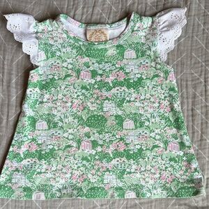 The Beaufort Bonnet Company Green & Pink Floral Eyelet-Sleeve Tank